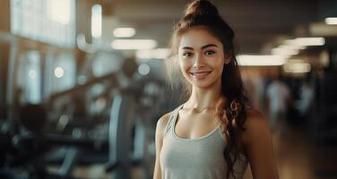 ai generado joven mujer en un gimnasio foto