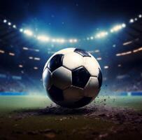 AI generated soccer ball on a dark background photo