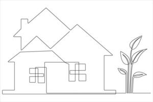 Continuous single line art drawing of a house vector