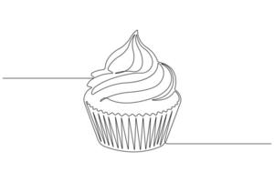 Continuous one line art drawing of birthday cake with cream, candle birthday party symbol of celebration vector