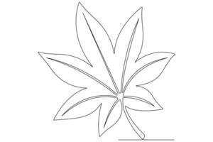 Maple leaf continuous one line art drawing of leaf decorative icon outline vector art illustration