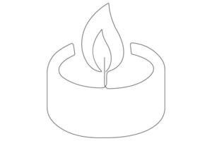 Continuous single line art drawing of candle light symbol and outline vector illustration