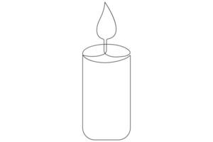 Continuous single line art drawing of candle light symbol and outline vector illustration