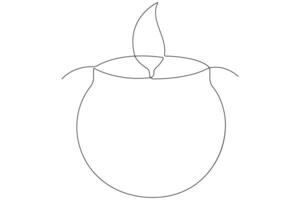 Continuous single line art drawing of candle light symbol and outline vector illustration