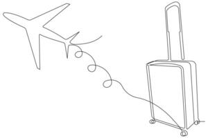 Continuous one line art drawing of suitcases, luggage design outline vector illustration