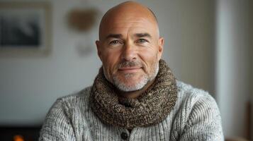 AI generated Bald Man Wearing Neck Scarf photo