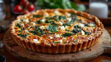 AI generated A mouthwatering image of a golden-brown quiche photo