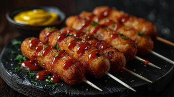 AI generated Close Up of a Plate of Food With Skewers photo