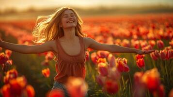 AI generated Little Girl Standing in Field of Flowers photo