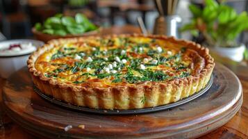 AI generated A mouthwatering image of a golden-brown quiche photo