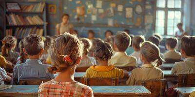 AI generated Students sitting at desks in a traditional school classroom photo