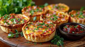 AI generated a mini quiche, individually sized and filled with a mixture of ham photo