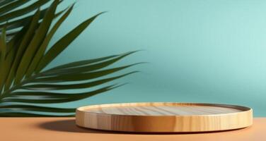 AI generated circular wooden plate for small plants photo