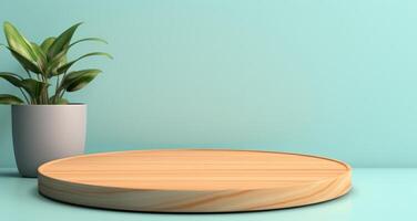 AI generated circular wooden plate for small plants photo