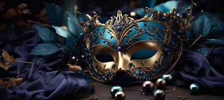 AI generated an mardi gras mask on a black background photo
