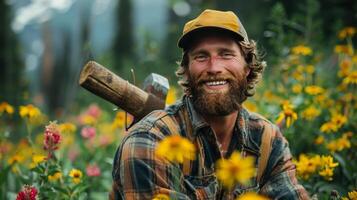 AI generated a lumberjack with a warm, inviting smile photo