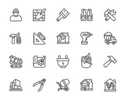 Construction line icon set isolated on white background vector