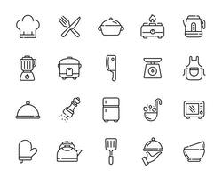 Kitchen, restaurant, cooking line icon set isolated on white background vector