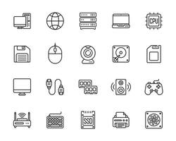 Computer line icon set isolated on white background vector