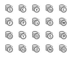 Currency line icon set isolated on white background vector