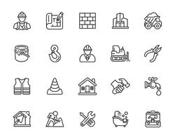 Construction line icon set isolated on white background vector