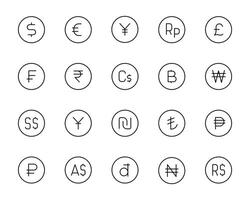 Currency line icon set isolated on white background vector