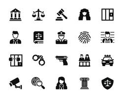 Law and justice icon set isolated on white background vector