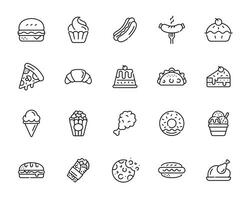 Fast food line icon set isolated on white background vector