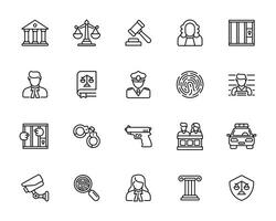 Law and justice line icon set isolated on white background vector