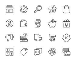 Online shop line icon set isolated on white background. E commerce icon set vector