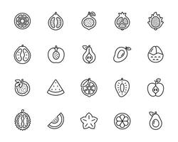 Fruits line icon set isolated on white background vector