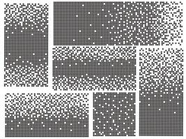 set of abstract pixel gradient seamless horizontal background. Decay effect. Dispersed dotted pattern. Concept of disintegration. vector