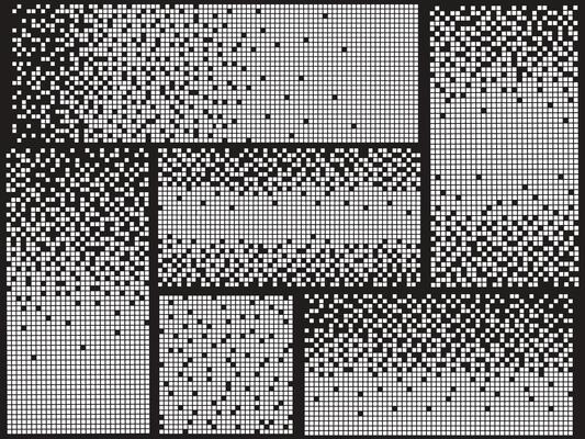 set of abstract pixel gradient seamless horizontal background. Decay effect. Dispersed dotted pattern. Concept of disintegration.