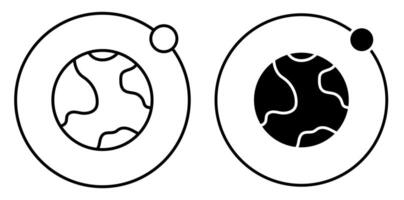 Linear icon. Moon rotates in orbit around planet Earth. Satellite of planet. Astronomy and astrology. Space exploration. Simple black and white vector