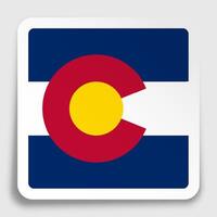 flag of american state of Colorado icon on paper square sticker with shadow. Button for mobile application or web. Vector