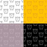 set of seamless patterns with alarm clock icon. Mechanical watch. Ornament for decoration and printing on fabric. Design element. Vector