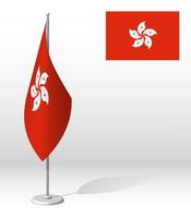 Hong kong flag on flagpole for registration of solemn event, meeting foreign guests. National independence day of Hong kong. Realistic 3D vector on white