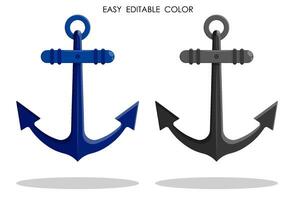 ship metal anchor. Safe anchorage of ships in port. Vector in cartoon ctyle