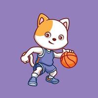 Basketball White Cat Cartoon vector