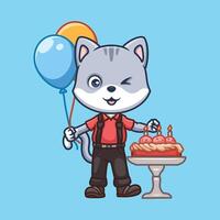 Birthday Grey Cat Cartoon vector