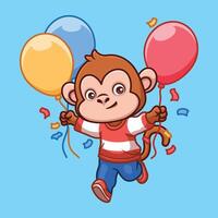 Birthday Monkey Cute Cartoon Character vector