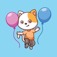 Birthday White Cat Cartoon Character vector