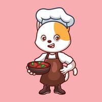 Chef White Cat Cute Cartoon vector