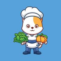 Chef White Cat Cute Cartoon vector