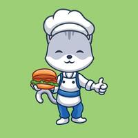 Chef Grey Cat Cute Cartoon vector