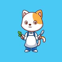 Chef White Cat Cute Cartoon vector