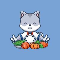 Chef Grey Cat Cute Cartoon vector