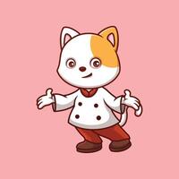 Chef White Cat Cute Cartoon vector