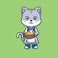 Chef Grey Cat Cute Cartoon vector