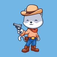 Cat Cowboy Sherrif Cute Cartoon Illustration vector